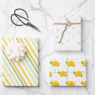 Tortoise, grün gelb, Kind zum Geburtstag Geschenkpapier Set