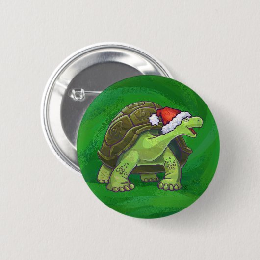 Tortoise in der Weihnachtsmannmütze auf grün Button (Vorne & Hinten)