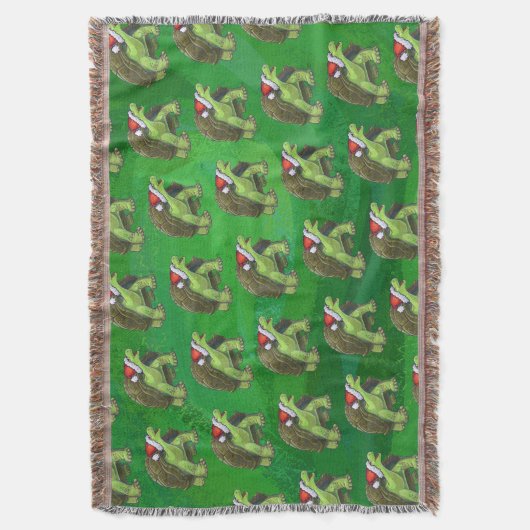 Tortoise in der Weihnachtsmannmütze auf grün Decke (Vorderseite Vertikal)
