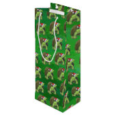 Tortoise in der Weihnachtsmannmütze auf grün Geschenktüte Für Weinflaschen (Rückseite Schrägansicht)