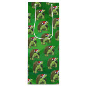 Tortoise in der Weihnachtsmannmütze auf grün Geschenktüte Für Weinflaschen (Vorderseite)