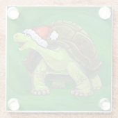 Tortoise in der Weihnachtsmannmütze auf grün Glasuntersetzer (Rückseite)