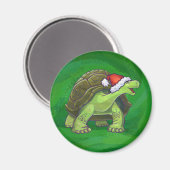 Tortoise in der Weihnachtsmannmütze auf grün Magnet (Vorderseite/Rückseite)