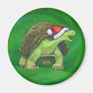 Tortoise in der Weihnachtsmannmütze auf grün Magnet