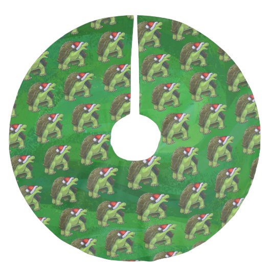 Tortoise in der Weihnachtsmannmütze auf grün Polyester Weihnachtsbaumdecke (Vorderseite)