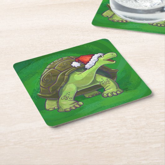Tortoise in der Weihnachtsmannmütze auf grün Rechteckiger Pappuntersetzer (angewinkelt)