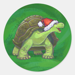 Tortoise in der Weihnachtsmannmütze auf grün Runder Aufkleber