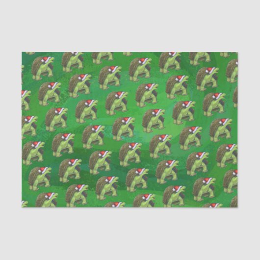 Tortoise in der Weihnachtsmannmütze auf grün Seidenpapier (Vorderseite)