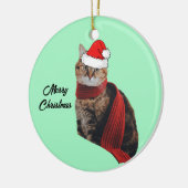Tortoise Muschel Katze mit Skarf und Weihnachtsman Keramik Ornament (Links)