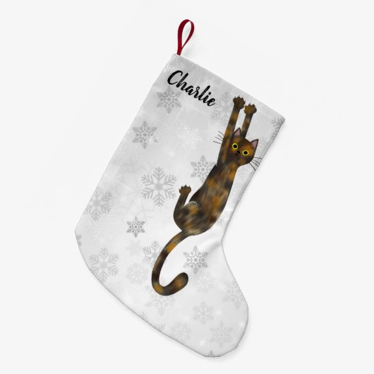 Tortoise Muschel Katzenjammer auf Tortie Cat Weihn Kleiner Weihnachtsstrumpf (Vorderansicht (hängend))