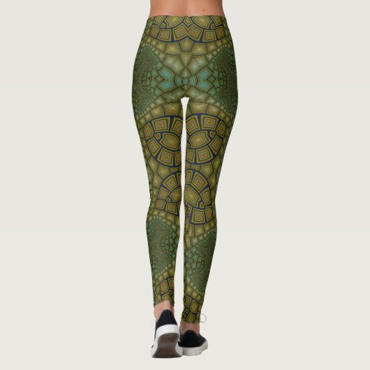 Tortoise Muschel Muster Dunkelgrün Leggings (Rückseite)