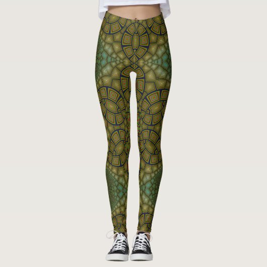 Tortoise Muschel Muster Dunkelgrün Leggings (Vorderseite)