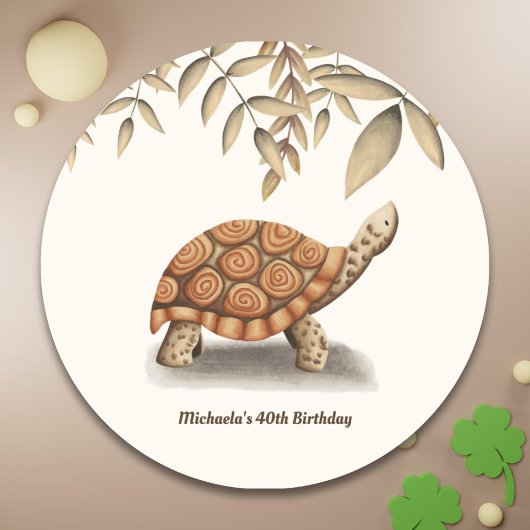 Tortoise Sepia Brown Personalisiert Geburtstag Runder Aufkleber