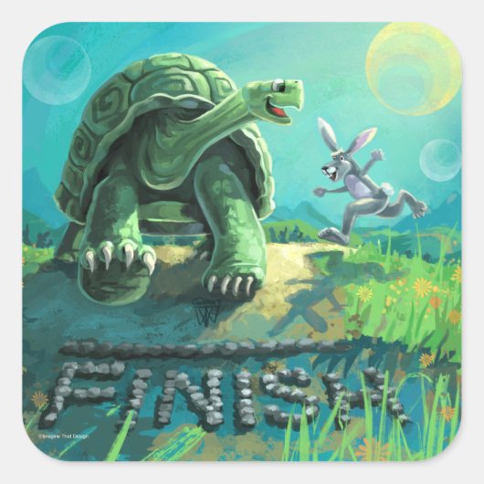 Tortoise und Hare Art Quadratischer Aufkleber (Vorderseite)