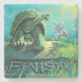 Tortoise und Hare Art Steinuntersetzer (Vorderseite)