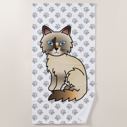 Tortoiseshell Birman / Ragdoll Niedlich Cat & Paws Strandtuch (Vorderseite)