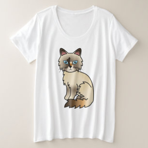 Tortoiseshell Birman / Ragdoll Niedlicher Cartoon Große Größe T-Shirt