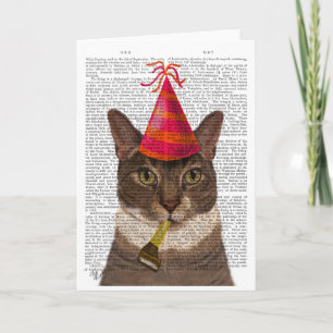 Tortoiseshell Chat mit Party Hat Karte