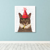 Tortoiseshell Chat mit Party Hat Leinwanddruck (Insitu (Holzboden))