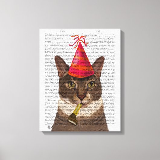 Tortoiseshell Chat mit Party Hat Leinwanddruck (Vorderseite)