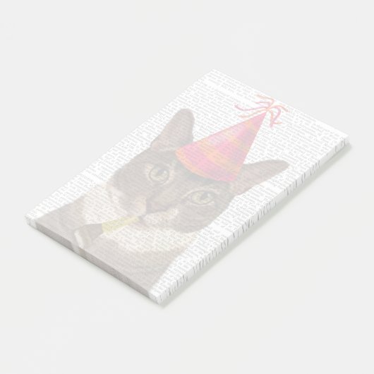 Tortoiseshell Chat mit Party Hat Post-it Klebezettel (angewinkelt)