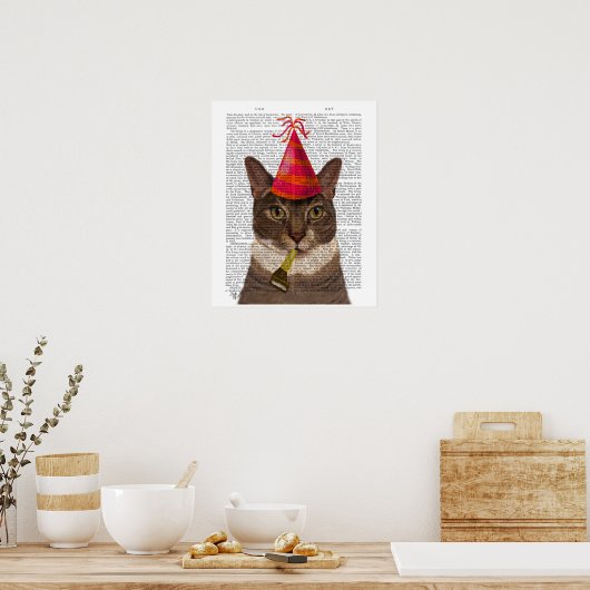 Tortoiseshell Chat mit Party Hat Poster (Küche)