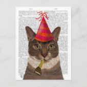 Tortoiseshell Chat mit Party Hat Postkarte (Vorderseite)