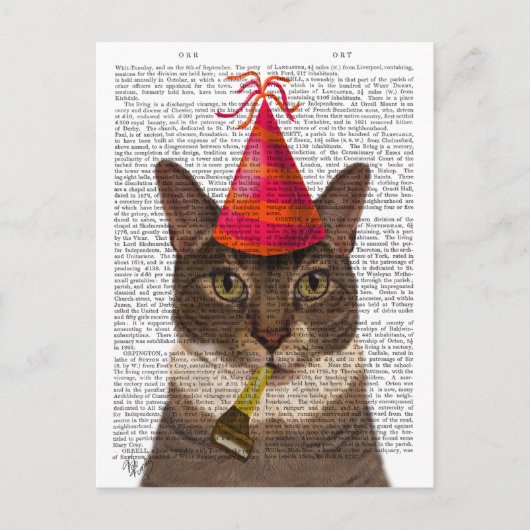 Tortoiseshell Chat mit Party Hat Postkarte (Vorderseite)