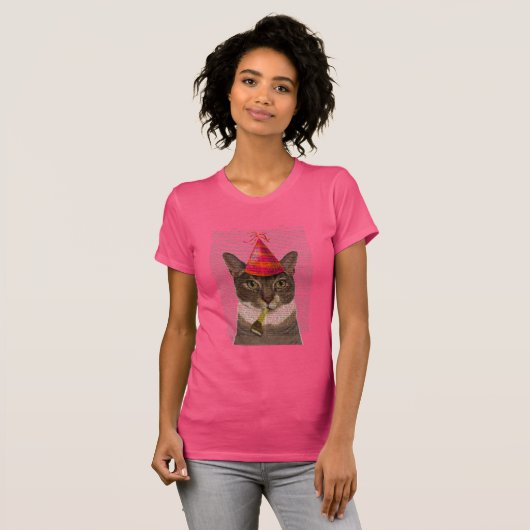 Tortoiseshell Chat mit Party Hat T-Shirt (Vorne ganz)