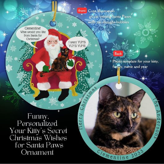 Tortoiseshell Katze Besuchen Santa mit Unglaublich Keramik Ornament