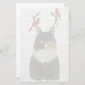Tortoiseshell Katze mit Antlern und Roten Vögeln Briefpapier (Vorne/Hinten)