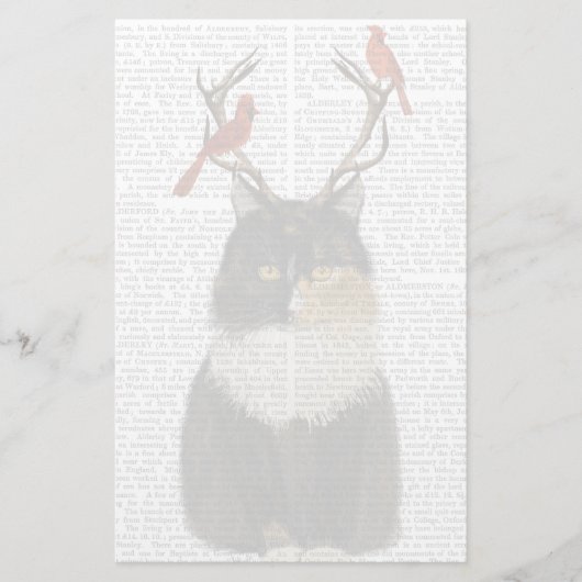 Tortoiseshell Katze mit Antlern und Roten Vögeln Briefpapier (Vorderseite)