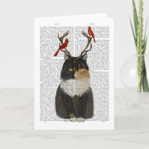 Tortoiseshell Katze mit Antlern und Roten Vögeln Karte