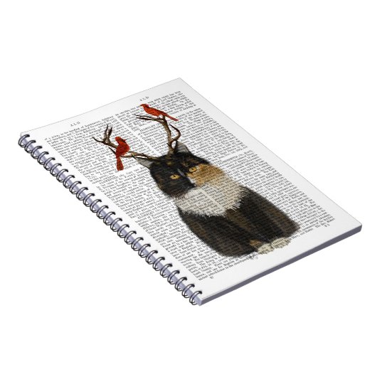 Tortoiseshell Katze mit Antlern und Roten Vögeln Notizblock (Rechte Seite)