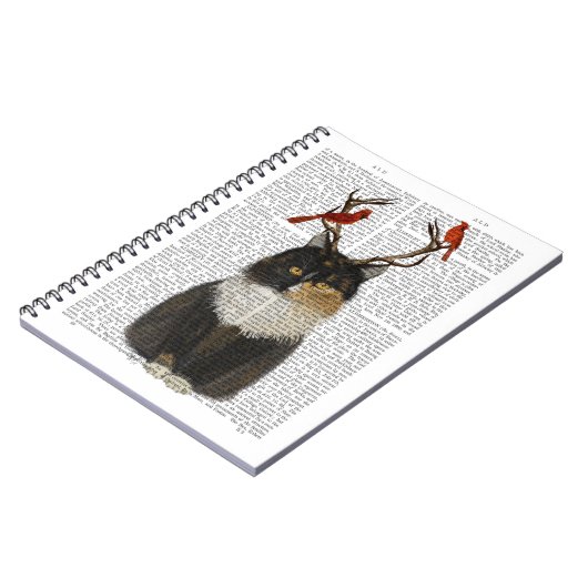 Tortoiseshell Katze mit Antlern und Roten Vögeln Notizblock (Linke Seite)