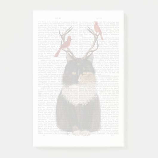 Tortoiseshell Katze mit Antlern und Roten Vögeln Post-it Klebezettel (Vorderseite)