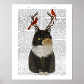 Tortoiseshell Katze mit Antlern und Roten Vögeln Poster (Vorne)