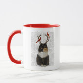 Tortoiseshell Katze mit Antlern und Roten Vögeln Tasse (Links)