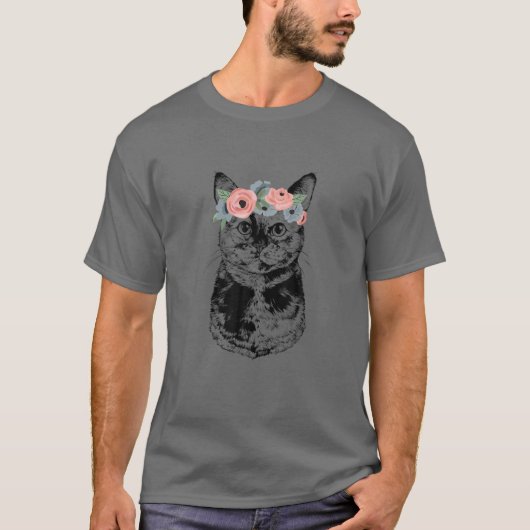 Tortoiseshell Katze mit floralen Headband Tortie C T-Shirt (Vorderseite)