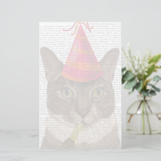 Tortoiseshell Katze mit Party Hat Briefpapier (Stehend Vorderseite)