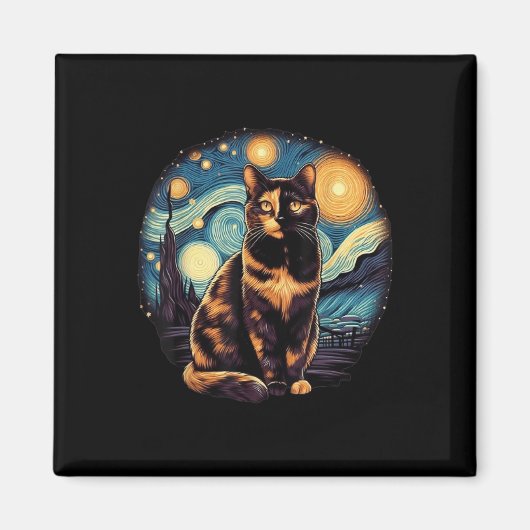Tortoiseshell Tortie Starry Night Kitty Cat Art Magnet (Vorne)