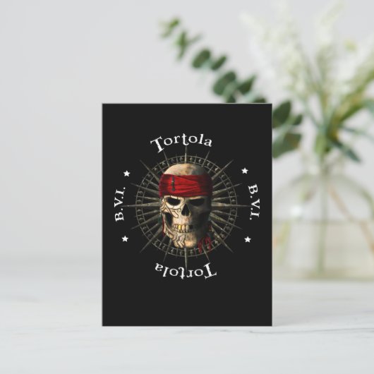 Tortola BVI Pirate Skull Postkarte (Stehend Vorderseite)