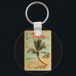 Tortola Palm Tree Vintage Reise Schlüsselanhänger<br><div class="desc">Ein einzigartig Retro Mitte des Jahrhunderts moderne Tortola Jungfrau Islands Kunstdruck in Vintage Reise Poster Stil. Es verfügt über eine geschwungene Palme am Sandstrand mit Ozean unter einem blauen bewölkten Himmel.</div>