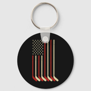 Torwart-Geschenk USA-Flagge Hockeyschläger Eishock Schlüsselanhänger