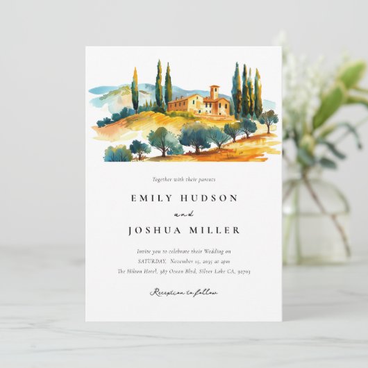 Toscana Landschaft Italienische Hochzeit Einladung (Stehend Vorderseite)