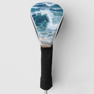 Tosende Ozeanwellen Küstenblau Aquarell Golf Headcover