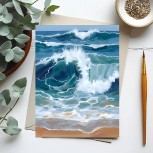 Tosende Ozeanwellen Küstenblau Aquarell Postkarte