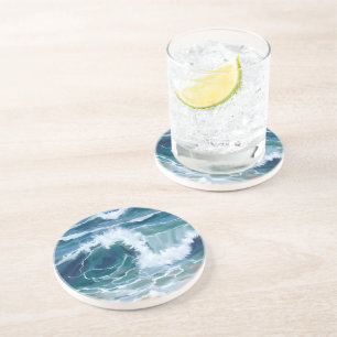 Tosende Ozeanwellen   Küstengestaltetes Blaues Aqu Getränkeuntersetzer