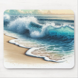 Tosende Ozeanwellen Rustikaler Küstenstrand Mousepad