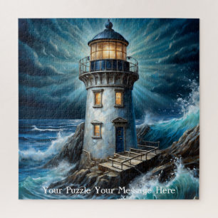 Tosender Sturm prallt gegen einen Leuchtturm Puzzle